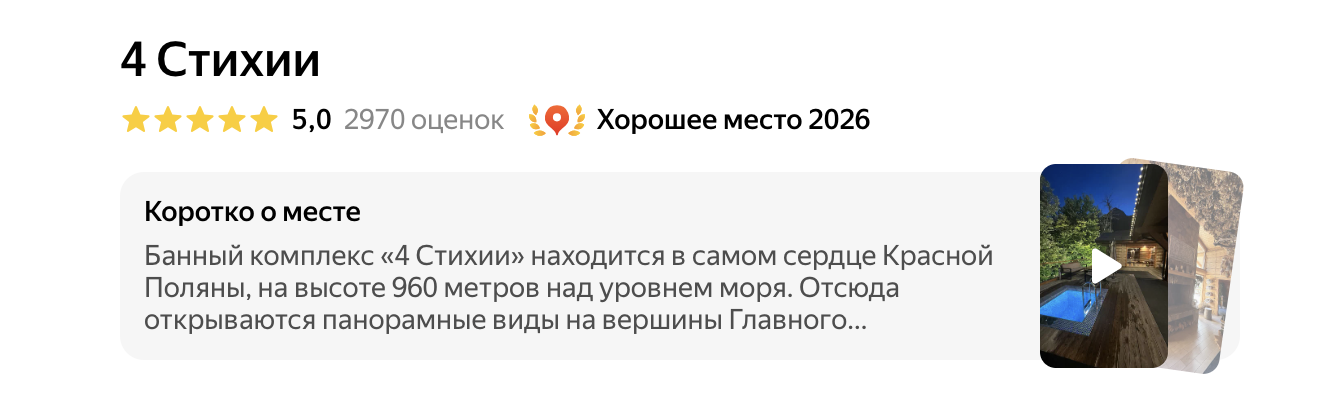 Карточка 4 стихии в Яндекс.Картах